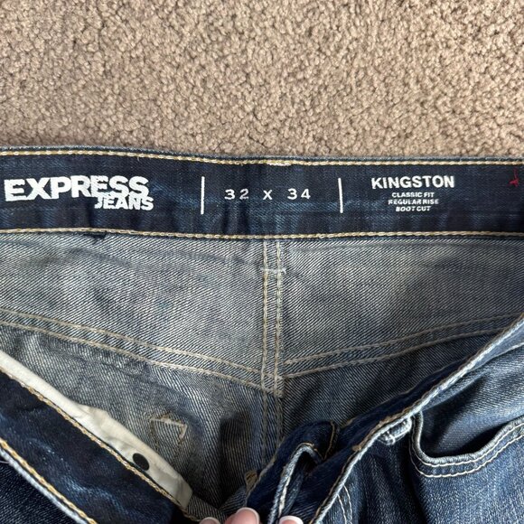 Express Kingston Boot Cut Jeans Classic Faded Whiskered Distressed Mens Denim 32 - Picture 5 of 7